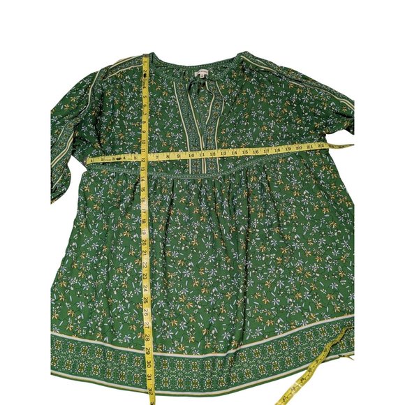 Max Studio Green Floral Boho Peasant Blouse XL Cotton/Rayon 3/4 Sleeves Pullover - Picture 4 of 9